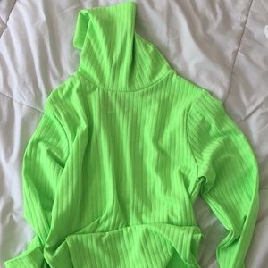 NEON GREEN HIGH NECK LONG SLEEVE BODYSUIT